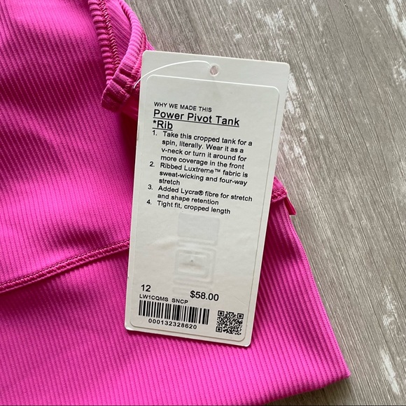 Lululemon Power Pivot Tank Top Rib - Sonic Pink - Picture 2 of 6